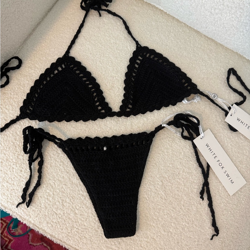 White Fox Black Crochet Bikini Set